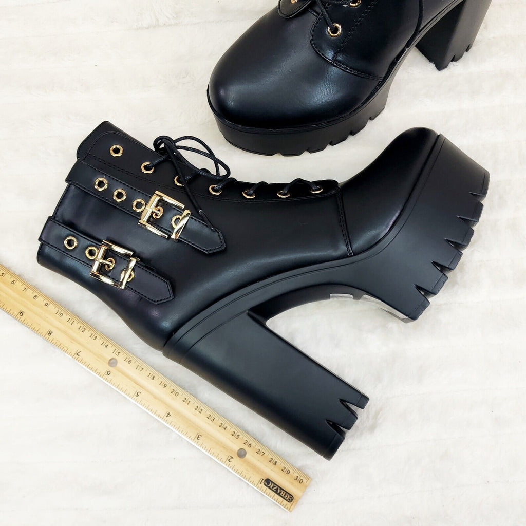 Linda Black Chunky Block Heel Lave Up Ankle Boots Brand New - Totally Wicked Footwear