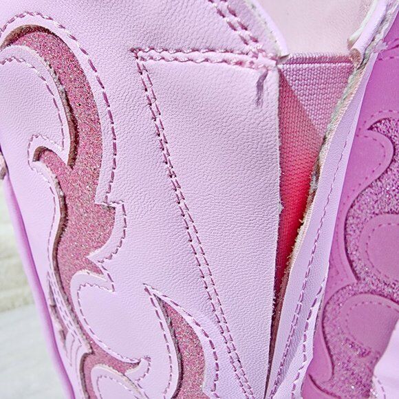 Dazzle Darlings Baby Pink Glitter Inset Cowboy Cowgirl Pull On Mid Calf Boots - Totally Wicked Footwear