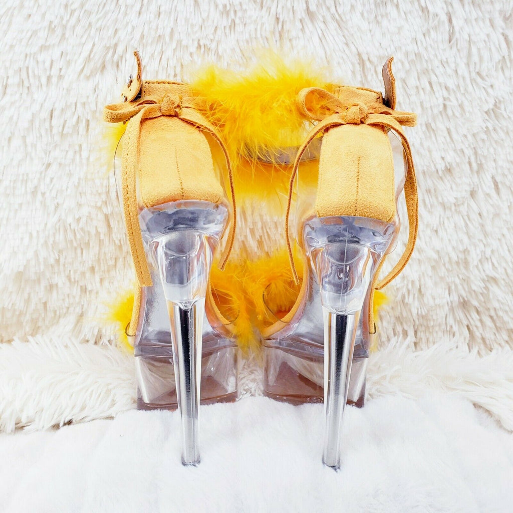 Yellow Marabou Feather Platform Shoes Sandals 6" High Heel Sandals Shoes - Totally Wicked Footwear