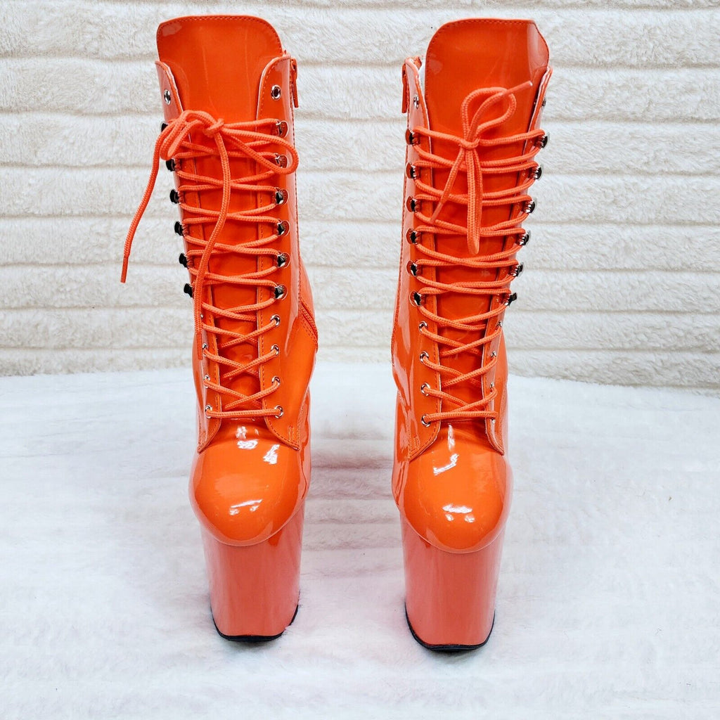 Flamingo 1020 Orange Patent 8" Heel Platform Ankle Boots US 6-12 NY - Totally Wicked Footwear