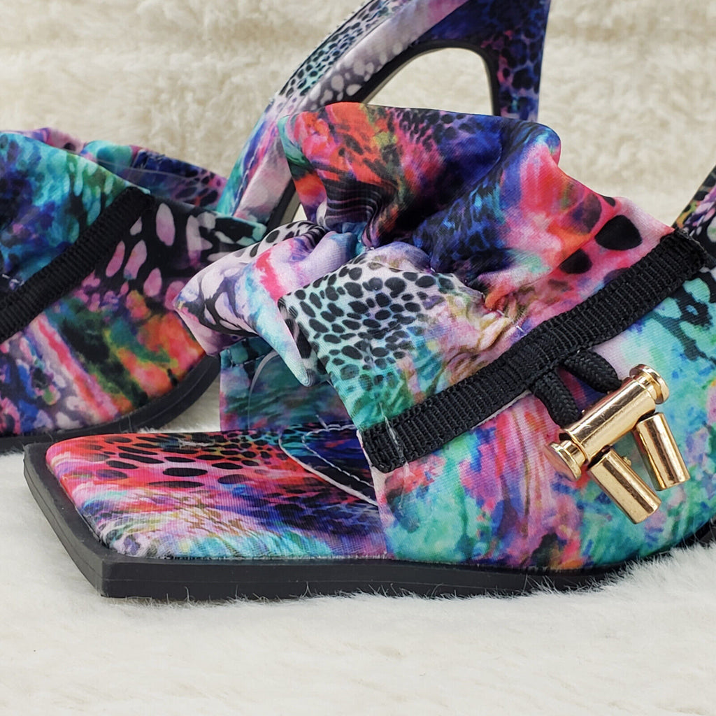 iliana Slip On Sqaure Open Toe High Heel Clogs Mules Slides Multi Color Print - Totally Wicked Footwear
