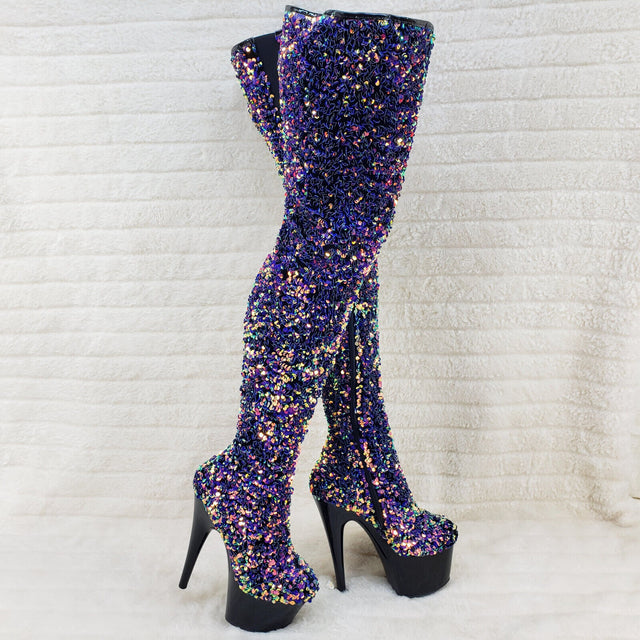 Adore 3020 Purple Multi Sequin High Heel Platform Thigh High Boots US Sizes NY - Totally Wicked Footwear