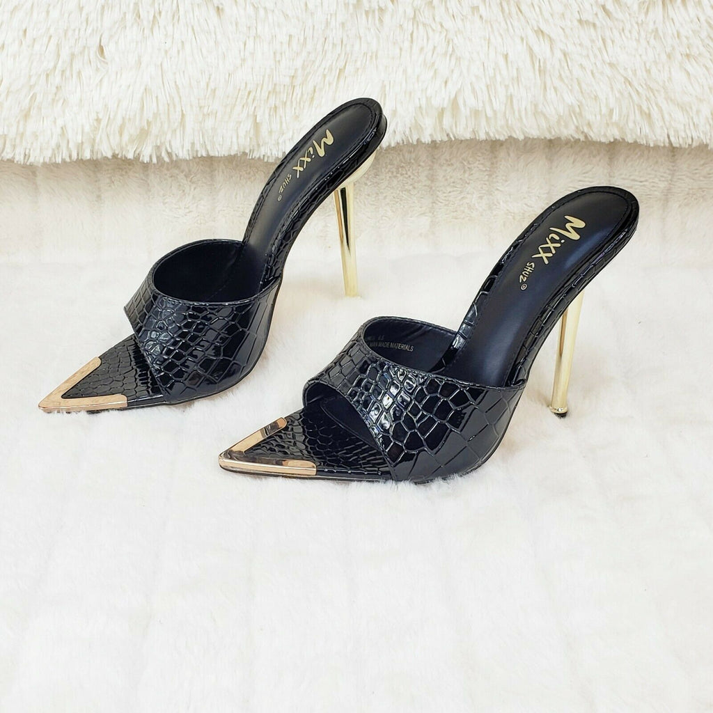 Venus Black Slim High Heel Pointy Toe Slip On Sandals Slides Clogs - Totally Wicked Footwear