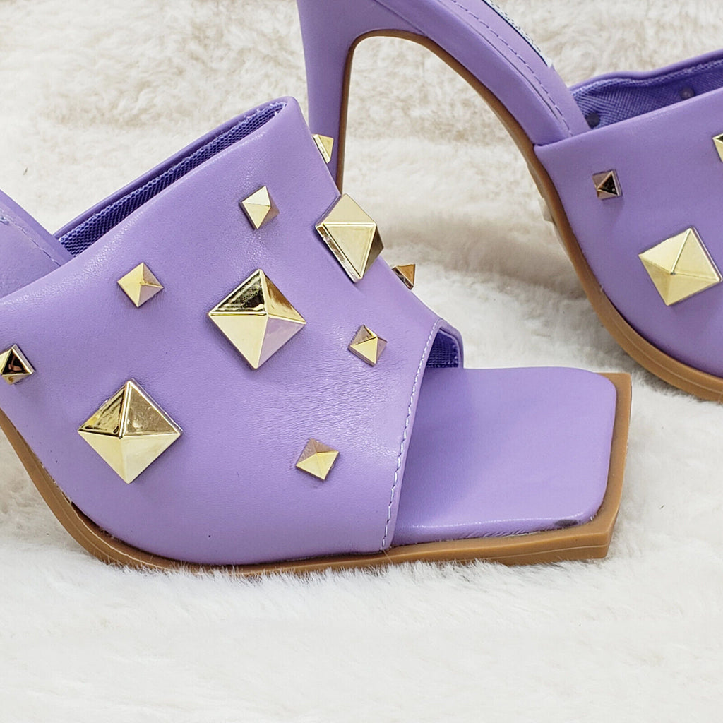 Popo Slip On Square Open Toe High Heel Clogs Mules Slides Lilac - Totally Wicked Footwear