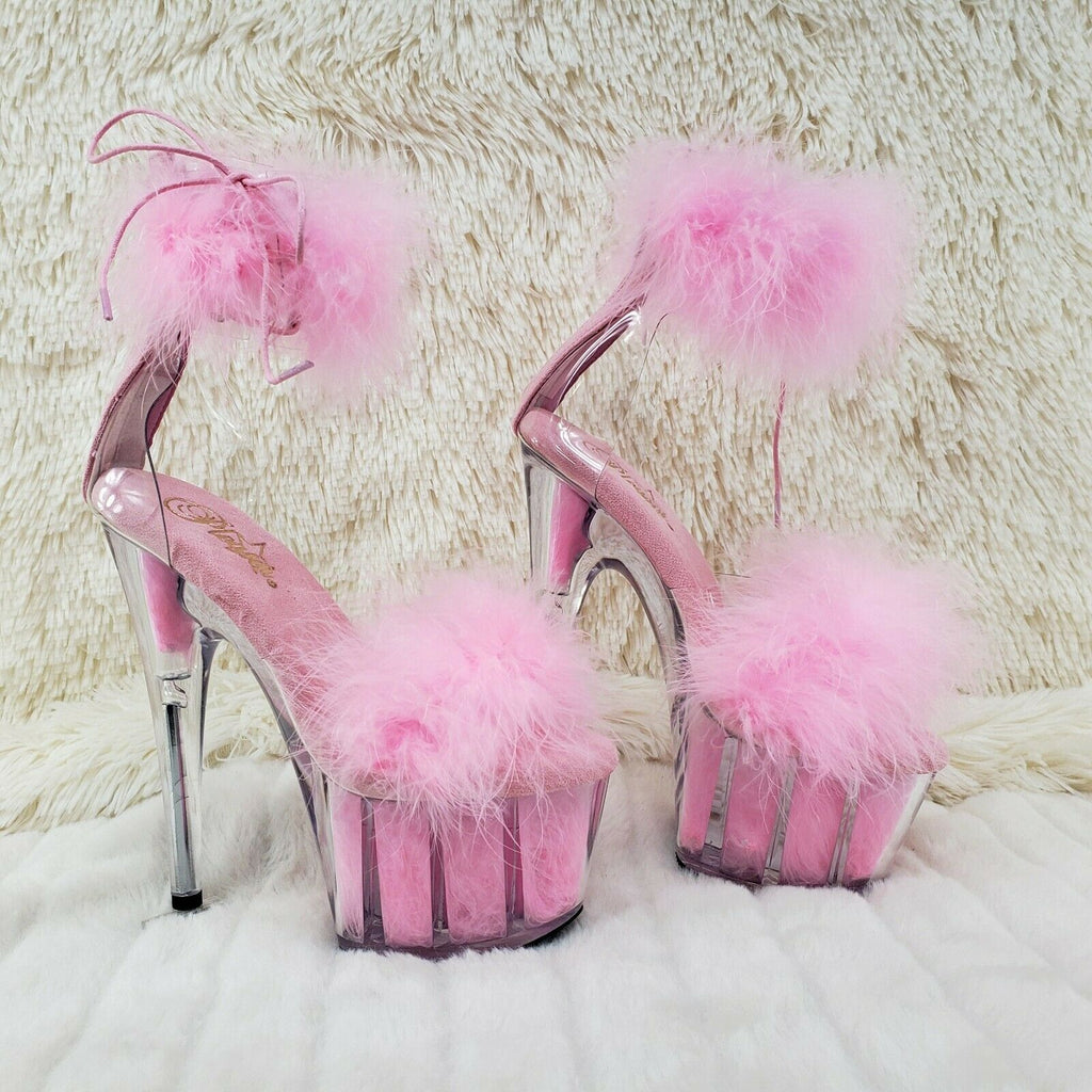 Adore 724 BabyPink Marabou Platform Shoes Sandals 7" High Heel Shoes NY - Totally Wicked Footwear