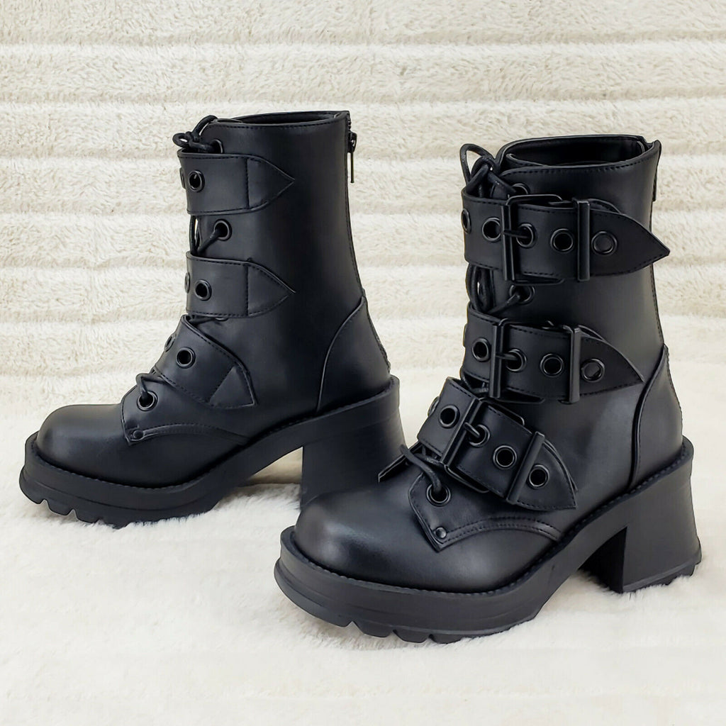 Bratty 118 Buckle Strap Biker Goth Punk Lace Up Ankle Boots In House NY - Totally Wicked Footwear