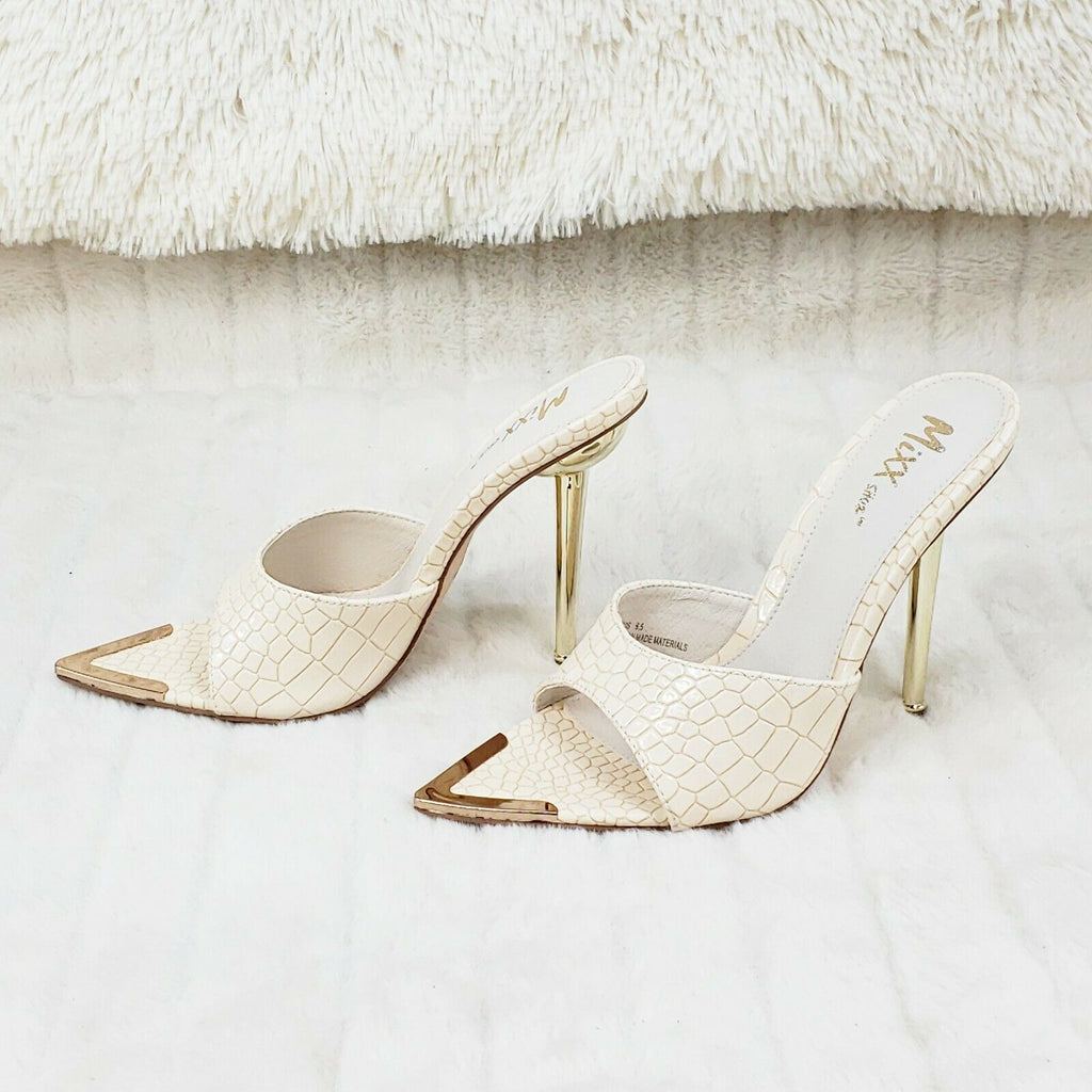 Venus Nude Slim High Heel Pointy Toe Slip On Sandals Slides Clogs - Totally Wicked Footwear