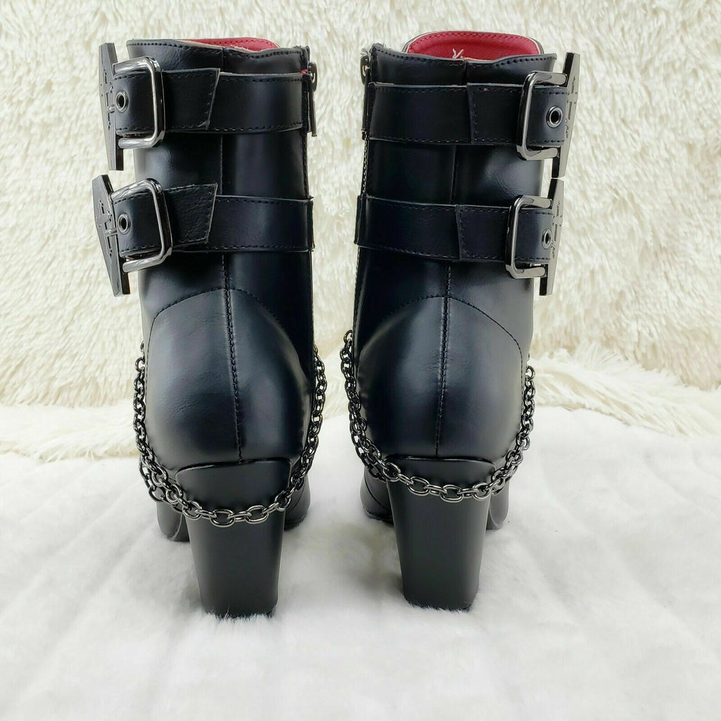 Vivika Goth Granny Ankle Boots Coffin Straps & Chains US 6-12 Goth NY - Totally Wicked Footwear