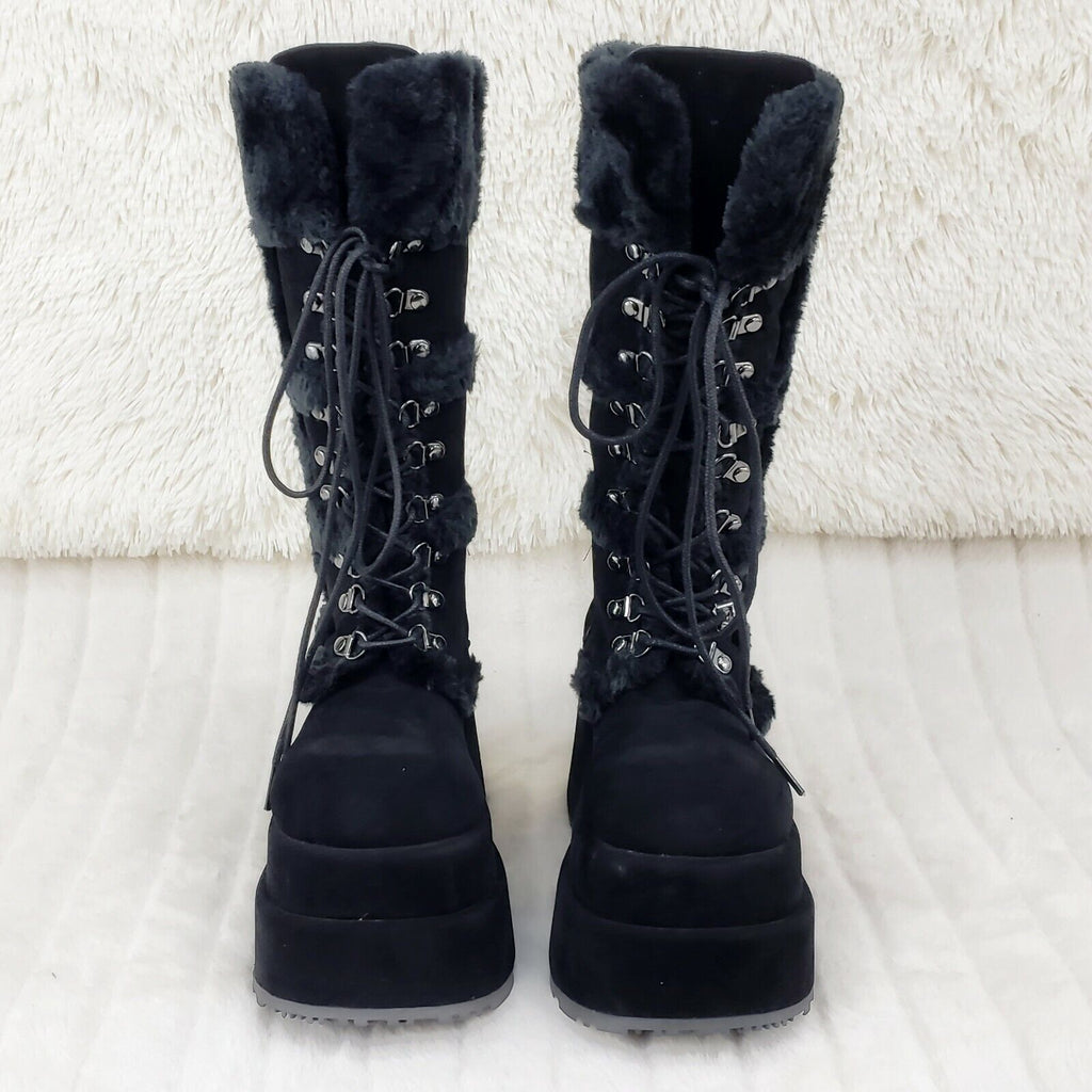 Bear 202 Black Faux Fur / Suede Platform Goth Punk Calf Boots NY Restock Stomper - Totally Wicked Footwear