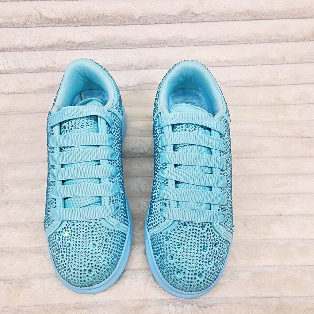 Cush Baby Blue Rhinestone Sneakers Tennis Shoes - Totally Wicked Footwear