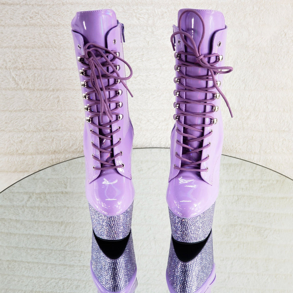 Bejeweled Lilac Rhinestone Platform Lace Up Ankle Boots 7" High Heels IN HOUSE - Totally Wicked Footwear