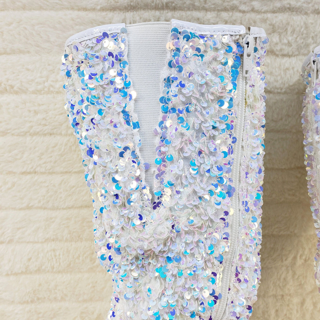 Adore 3020 White Multi Sequin High Heel Platform Thigh High Boots US Sizes NY - Totally Wicked Footwear