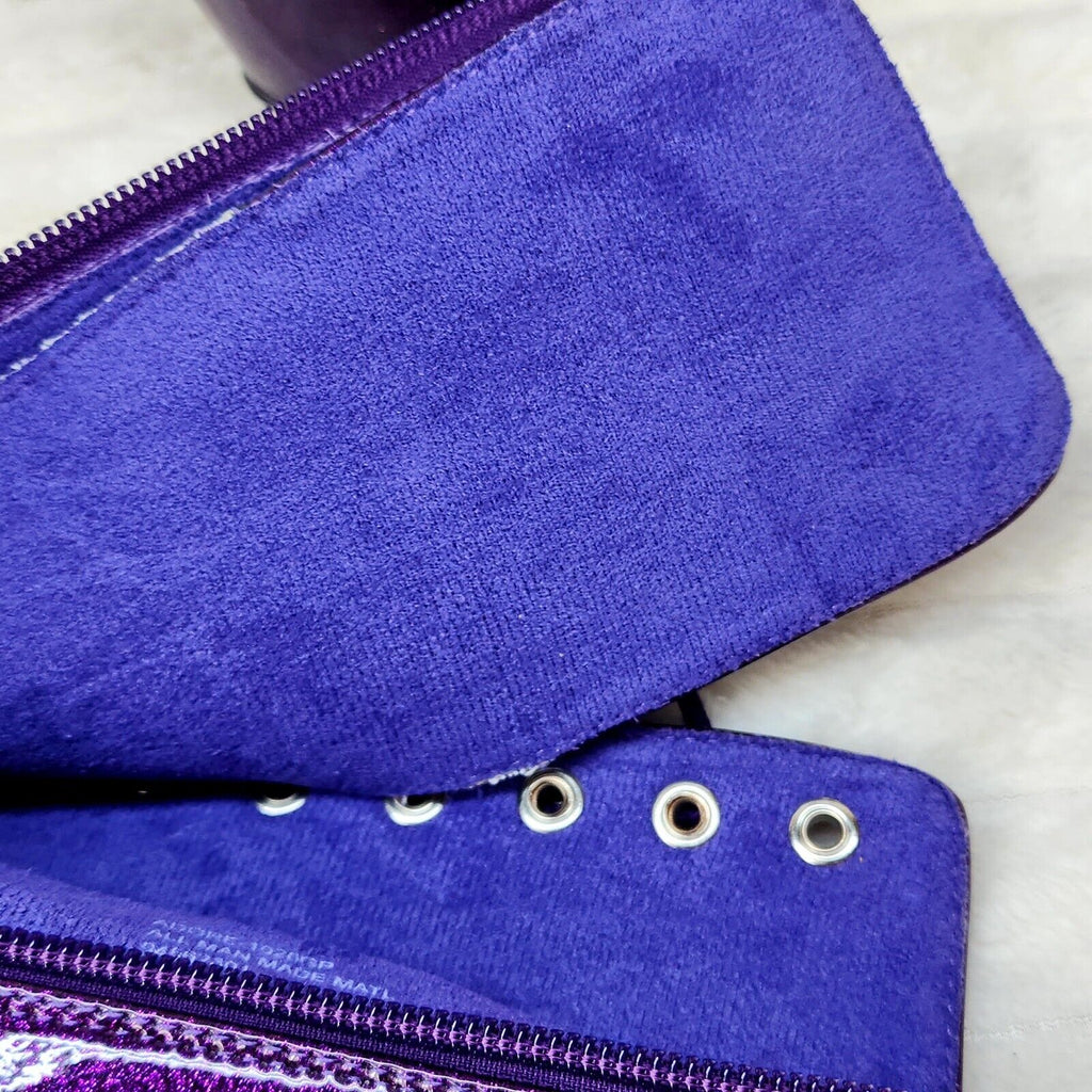 Adore 1020 Royal Purple Glitter Patent  7" High Heel Platform Ankle Boots NY - Totally Wicked Footwear