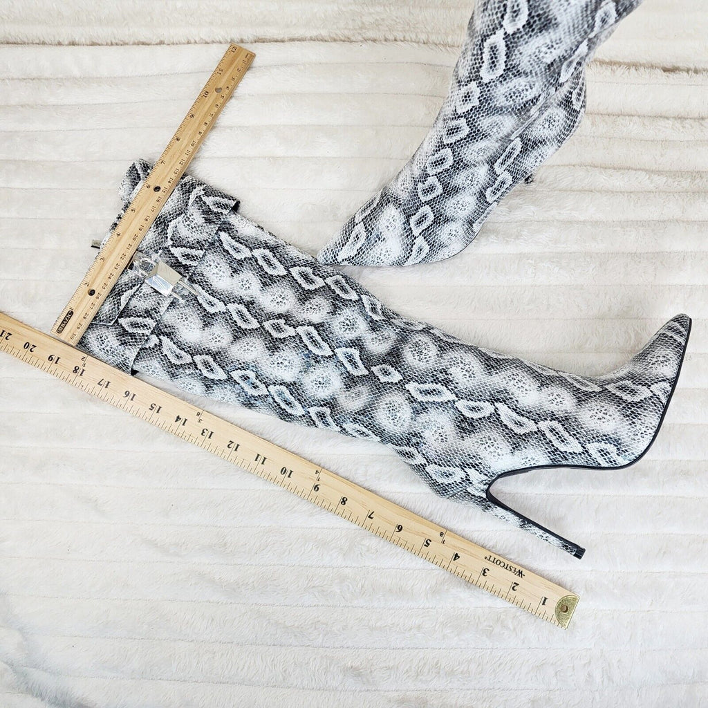 Pearl Snake Print High Heel Knee Boots Pad Lock Brand New - Totally Wicked Footwear