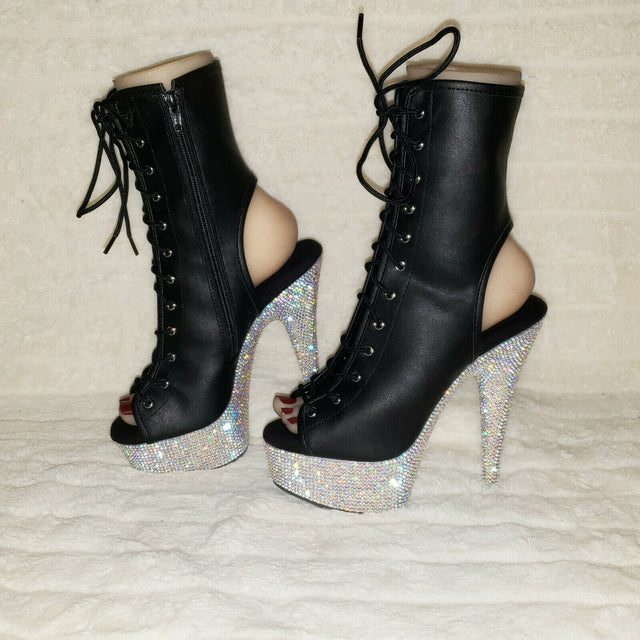 Bejeweled 1016 Rhinestone Platform Open Lace Up Ankle Boots High Heels IN HOUSE - Totally Wicked Footwear