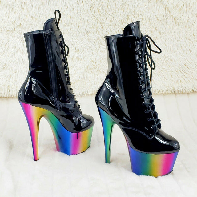 Adore 1020RC Black Patent Rainbow Platform 7" High Heel Ankle Boots NY 7 - 13 - Totally Wicked Footwear