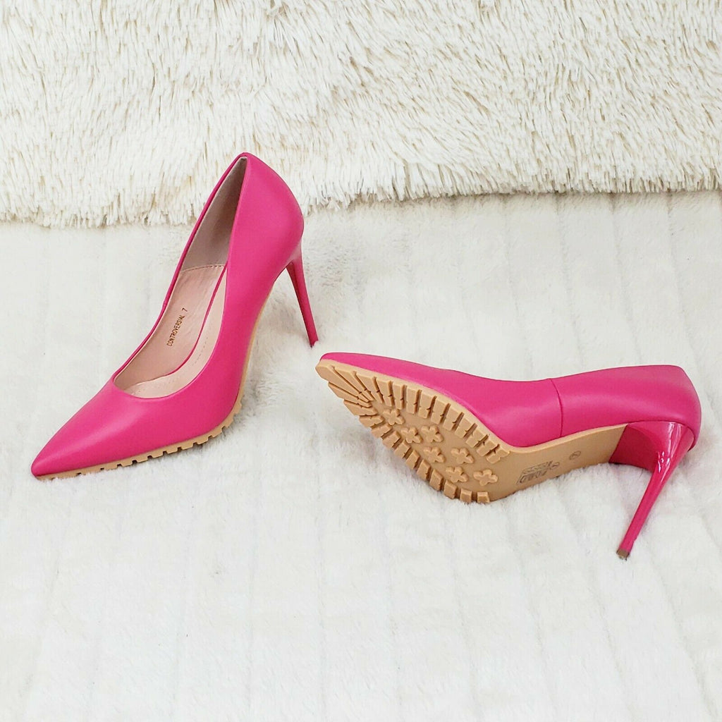 Revenge Fuchsia 4.5" High Heel Shoes Pointy Toe Pump Lug Sole 7-11 - Totally Wicked Footwear