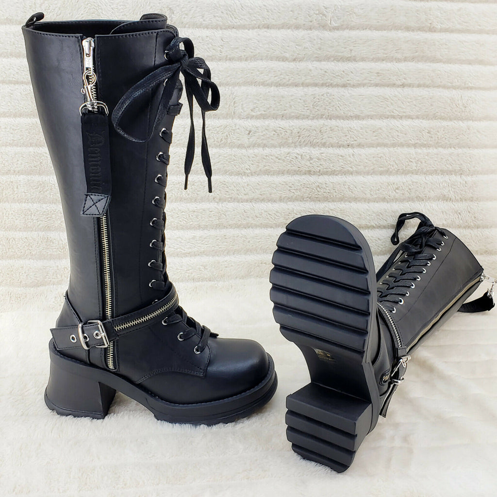 Bratty 206 Zipper Strap Biker Goth Punk Lace Up Knee Boots In House NY - Totally Wicked Footwear