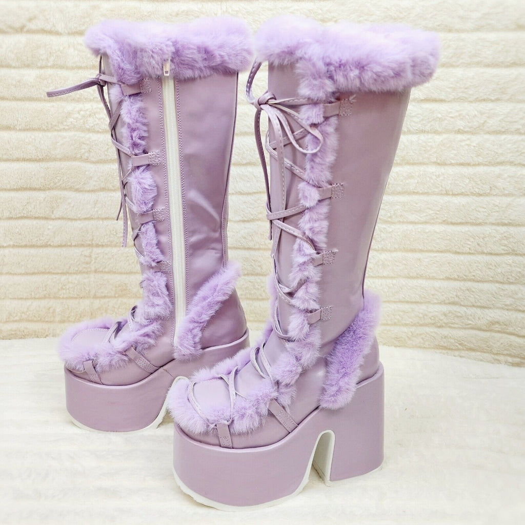 Demonia 311 Camel Stacked Pastel Purple Lilac Platform Goth Punk Knee Boots NY - Totally Wicked Footwear