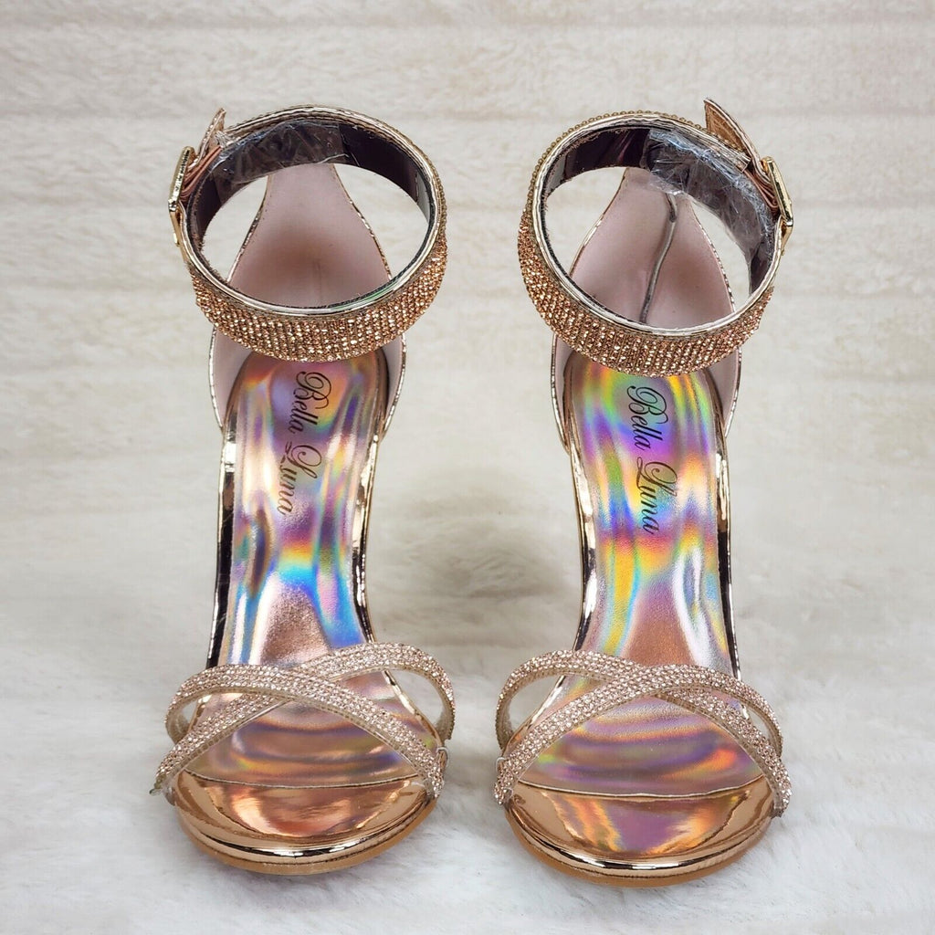 Fairy Gold High Heel Stiletto Shoes With Rhinestone Toe & Ankle Straps - Totally Wicked Footwear