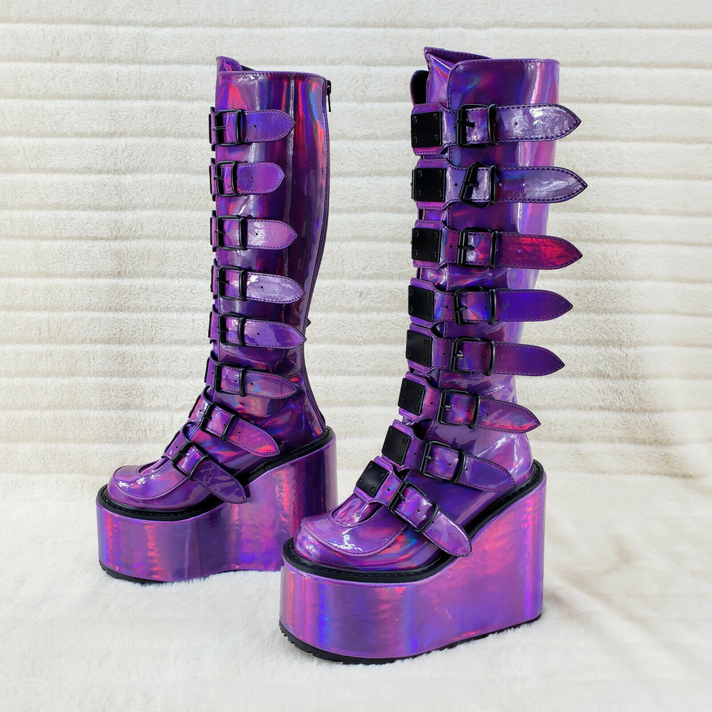 Swing 815 Purple hologram Goth Punk Knee Boot 5.5" Platform In House - Totally Wicked Footwear