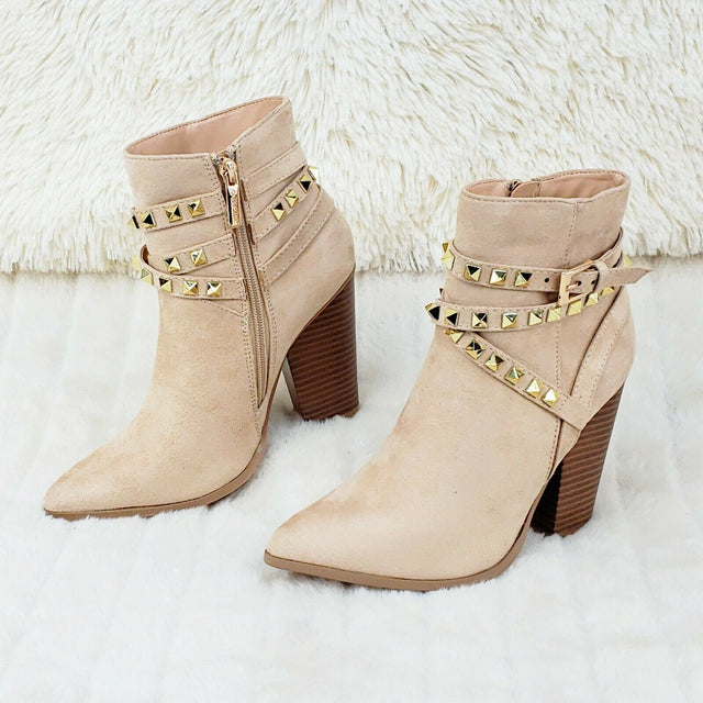 Classic Western Designer Cowboy Style Studded Strap Ankle Boots Nude 6-11 - Totally Wicked Footwear