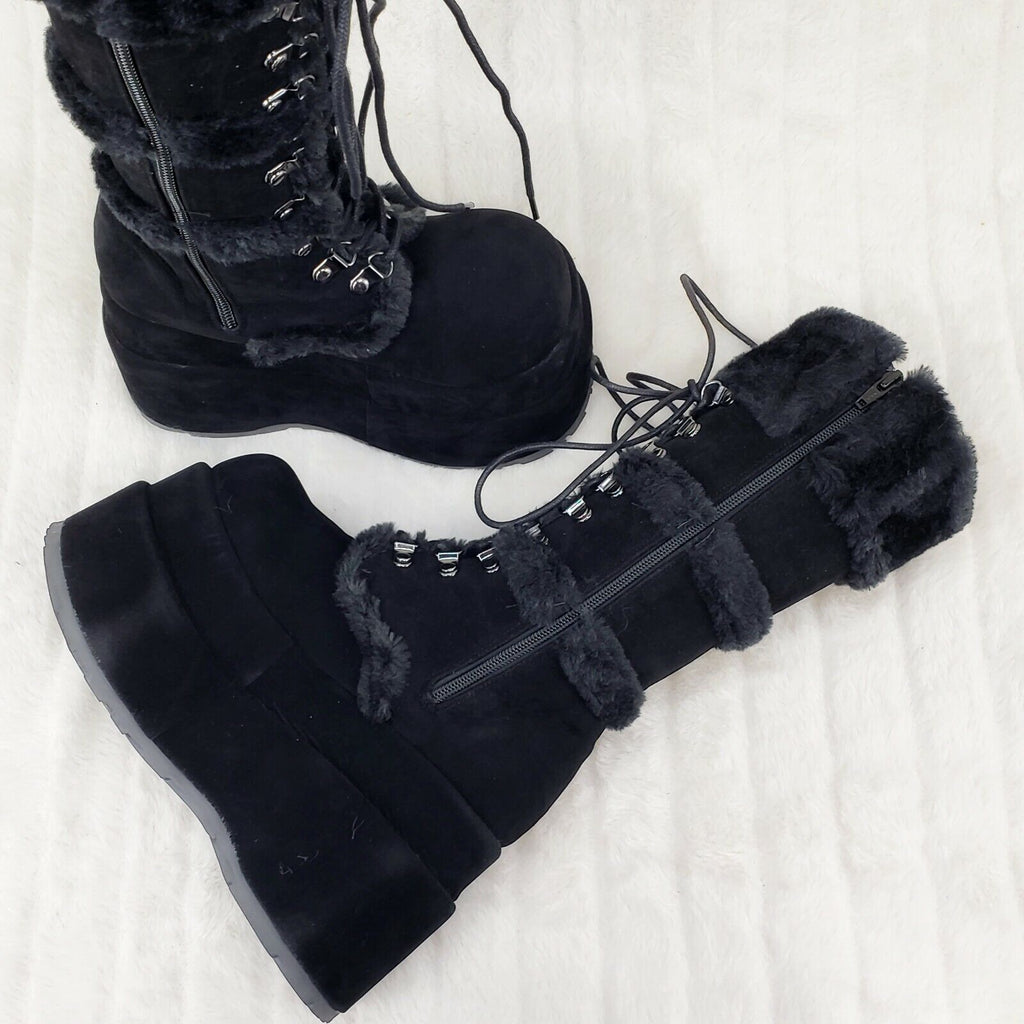 Bear 202 Black Faux Fur / Suede Platform Goth Punk Calf Boots NY Restock Stomper - Totally Wicked Footwear