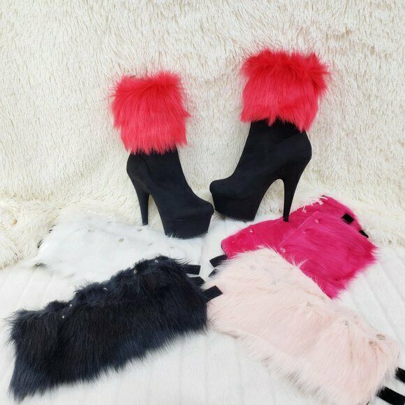 Delight 1000 Interchangeable Fur Collar Ankle Boots 6" High Heels In Stock NY - Totally Wicked Footwear