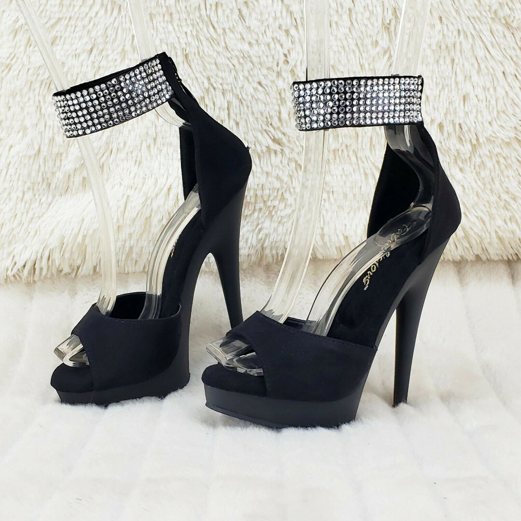 Sultry 625 Black Faux Suede 6" High Heels Platform Sandal Shoes NY - Totally Wicked Footwear