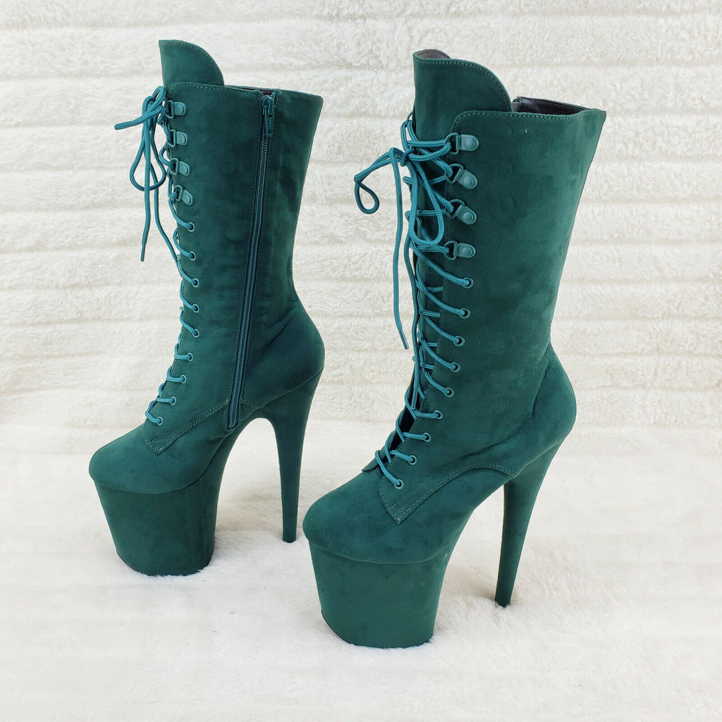 Flamingo 1050FS Emerald Green V-Suede 8" Heel Platform Mid Calf Boots US 6-12 NY - Totally Wicked Footwear