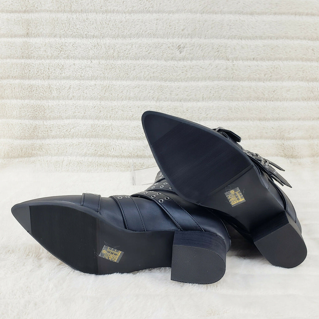 Wicked Warlock 70 Multi Strap Winklepicker Ankle Boots Mens Matte NY IN HOUSE - Totally Wicked Footwear