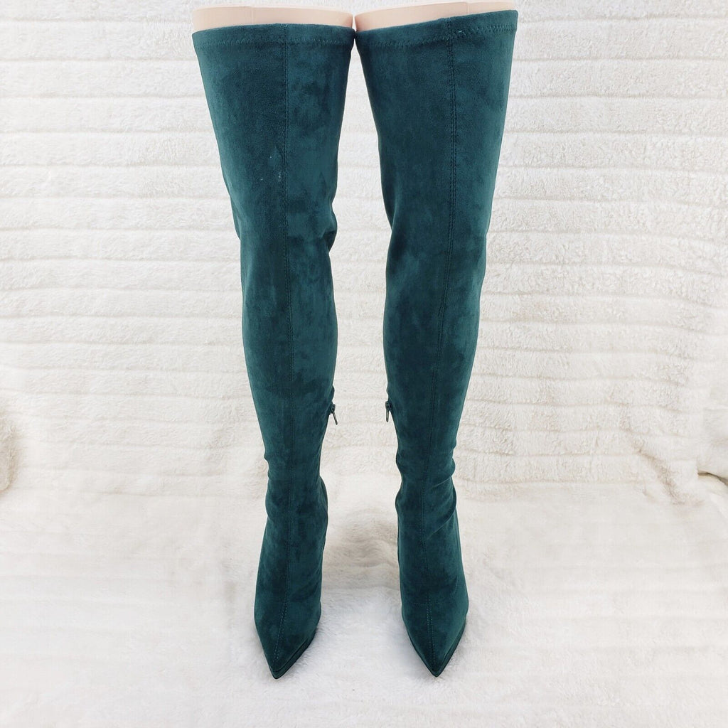 Sexy Girlz Faux Stretch Teal Suede High Heel Pointy Toe Platform Thigh Boots - Totally Wicked Footwear