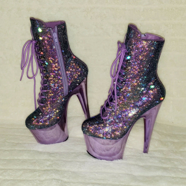 Adore 1020CHRS Lavender Purple Rhinestone 7" High Heel Platform Ankle Boots NY - Totally Wicked Footwear