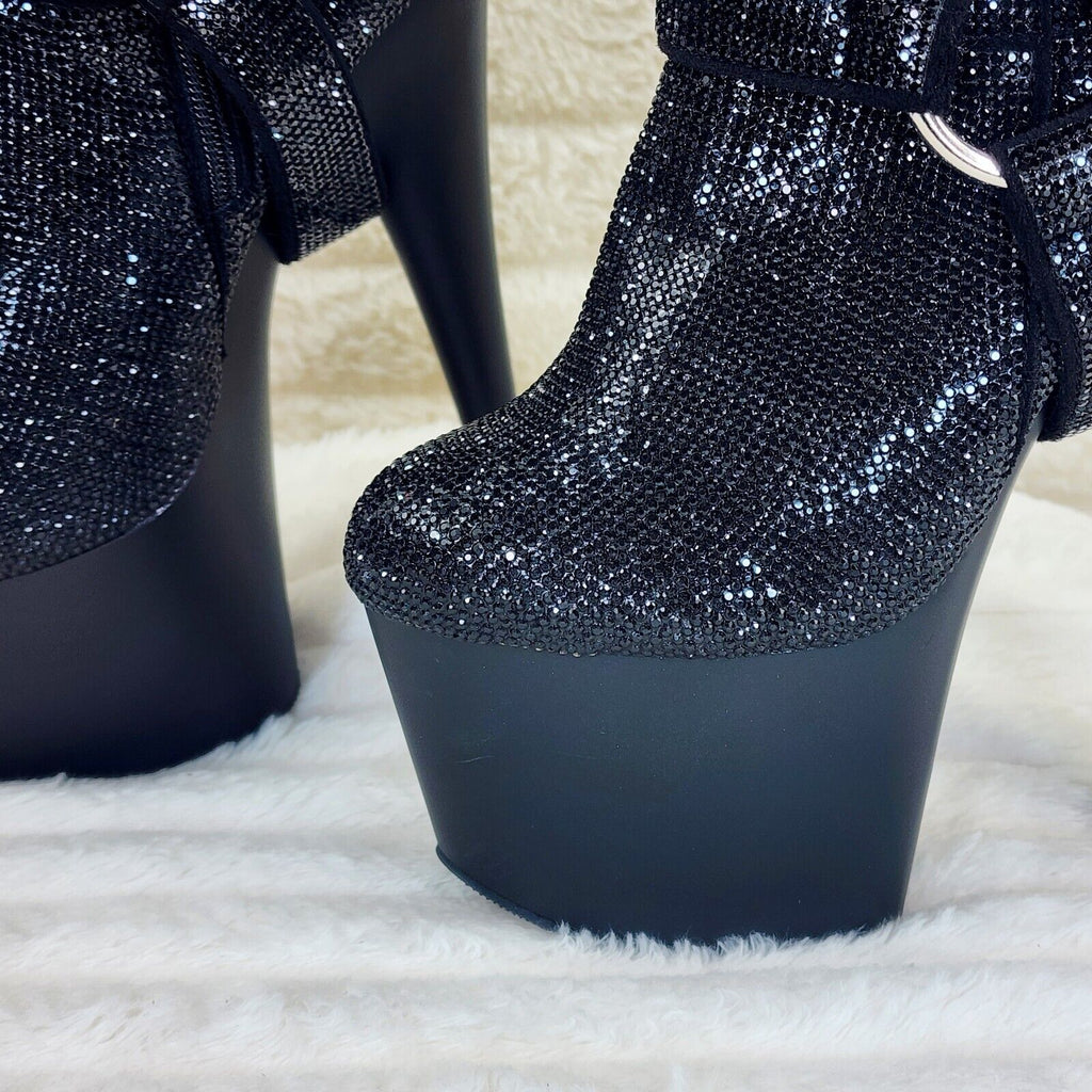 Adore 1029 Bejeweled Black Rhinestone 7" Heel Platform Cowgirl Ankle Boots - Totally Wicked Footwear