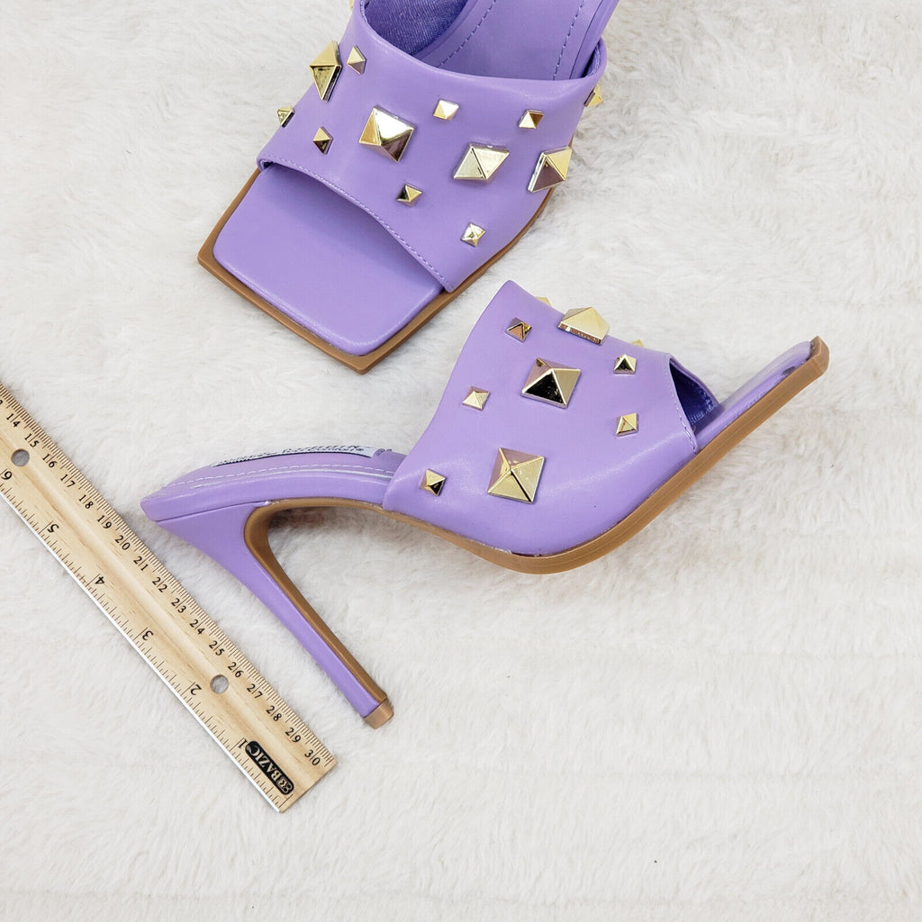 Popo Slip On Square Open Toe High Heel Clogs Mules Slides Lilac - Totally Wicked Footwear