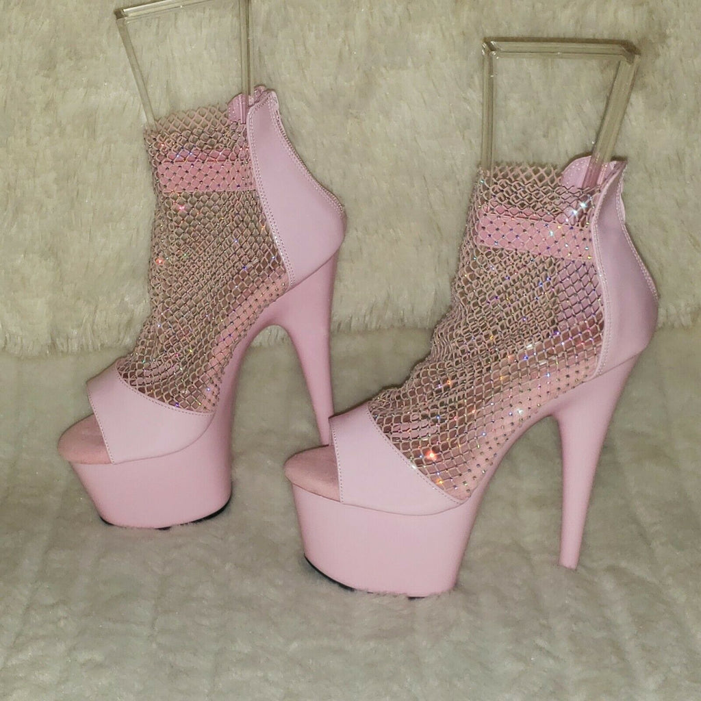 Adore 765RM Baby Pink Rhinestone Mesh Platform Sandals 7" High Heel Shoes NY - Totally Wicked Footwear