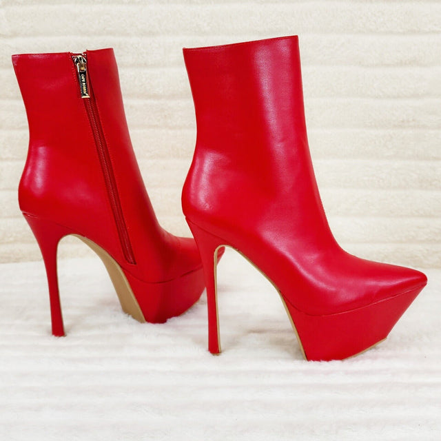 Kinder Pointy Toe Platform Stiletto Heel Ankle Boots Bright Red Stretch - Totally Wicked Footwear