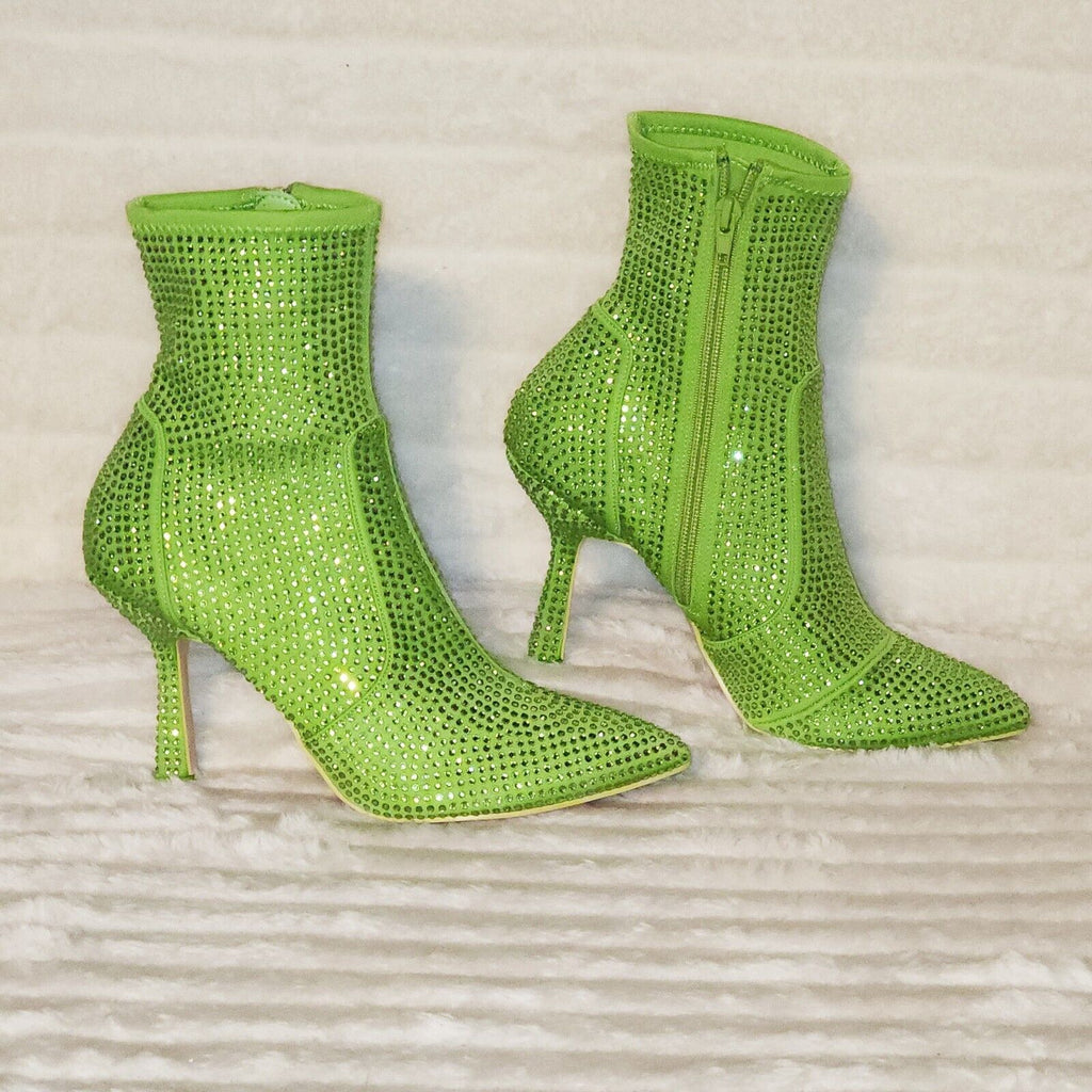 Stunning Fuchsia Bright Green Lime Stretch Rhinestone Ankle Boots 3.5" Heels New - Totally Wicked Footwear