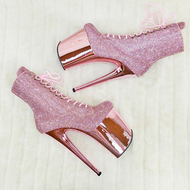 Baby Pink 1020CHRS Bejeweled Rhinestone 8" Heel Chrome Platform Ankle Boots NY - Totally Wicked Footwear