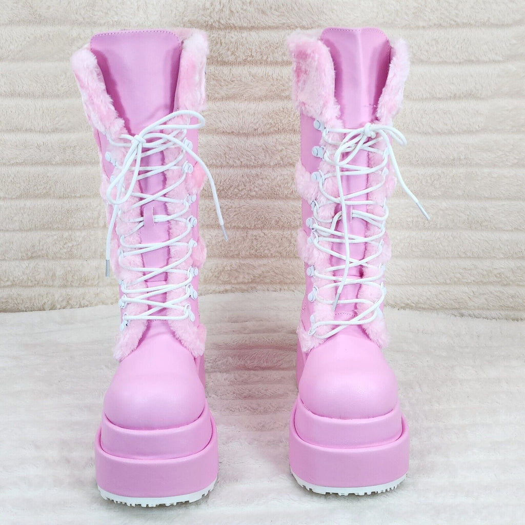Bear 202 Pink Faux Fur / V Leather Platform Goth Punk Calf Boots NY Stomper - Totally Wicked Footwear
