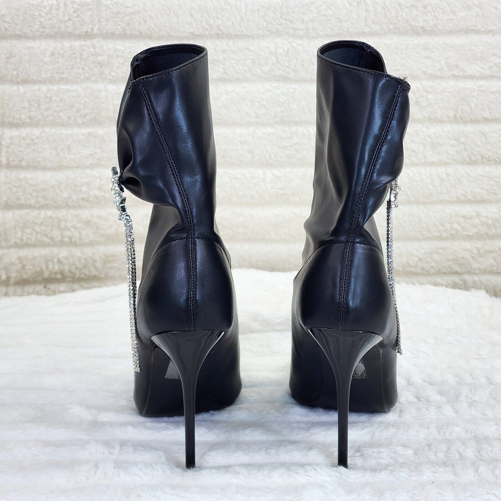 Sherry Black Pull on Drape Rhinestone Pendent High Heel Ankle Boots - Totally Wicked Footwear