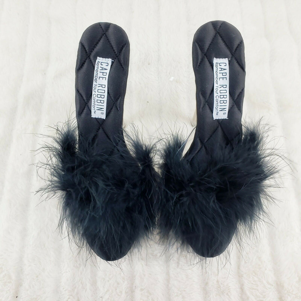 Maren Marabou Feather Slip On Platform Sandals 6" Stiletto Heel Shoes Black - Totally Wicked Footwear