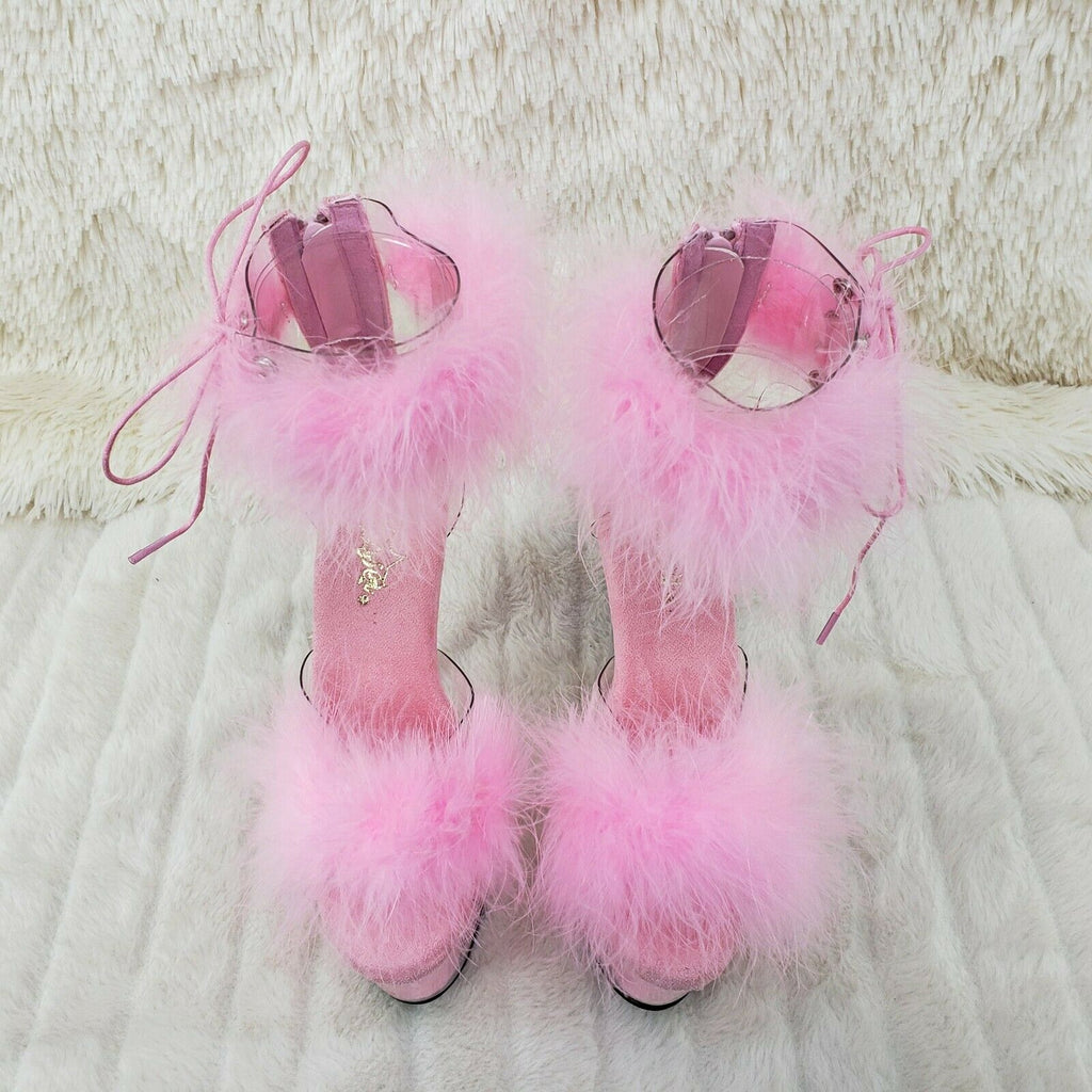 Adore 724 BabyPink Marabou Platform Shoes Sandals 7" High Heel Shoes NY - Totally Wicked Footwear