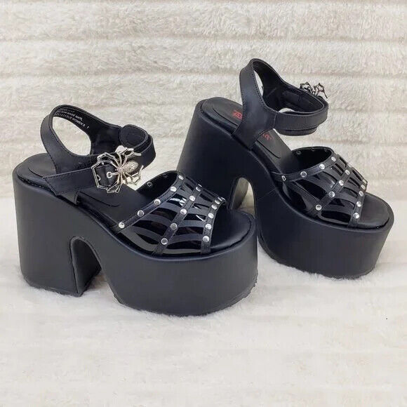 Demonia 17 Camel Stacked Black Spider Web Platform Sandals Goth Punk 6-12 NY - Totally Wicked Footwear