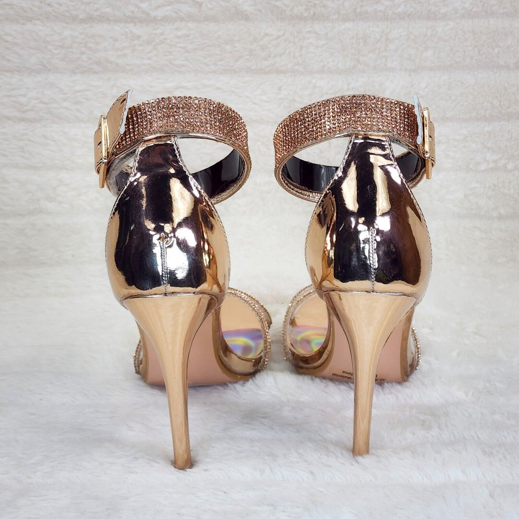 Fairy Gold High Heel Stiletto Shoes With Rhinestone Toe & Ankle Straps - Totally Wicked Footwear