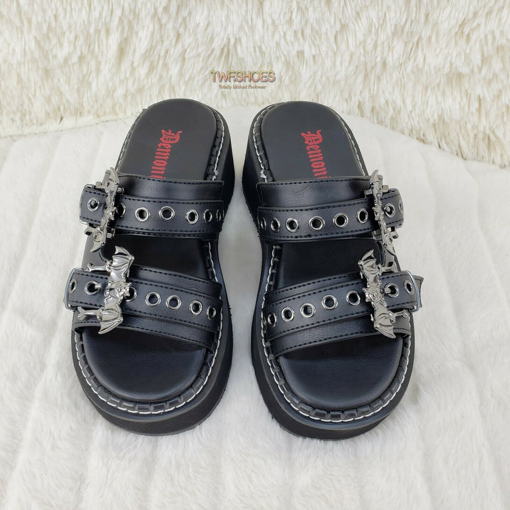 Emily 100 Black 2" Platform Bat Buckle Slip On Sandals Shoes 6-12 NY Restocked - Totally Wicked Footwear