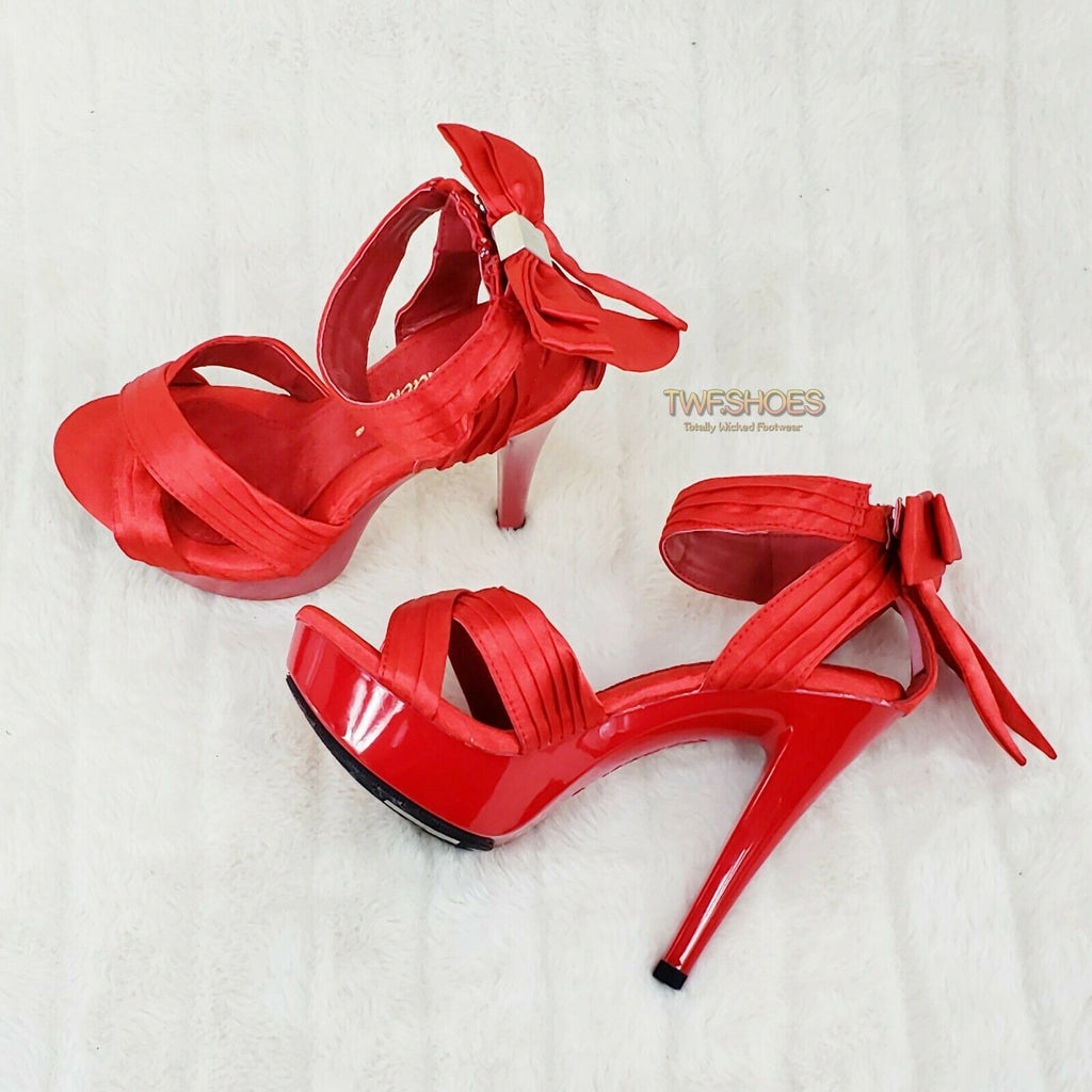 Cocktail 568 Red Pleated Satin Back Bow Platform Shoe 5" High Heel NY - Totally Wicked Footwear