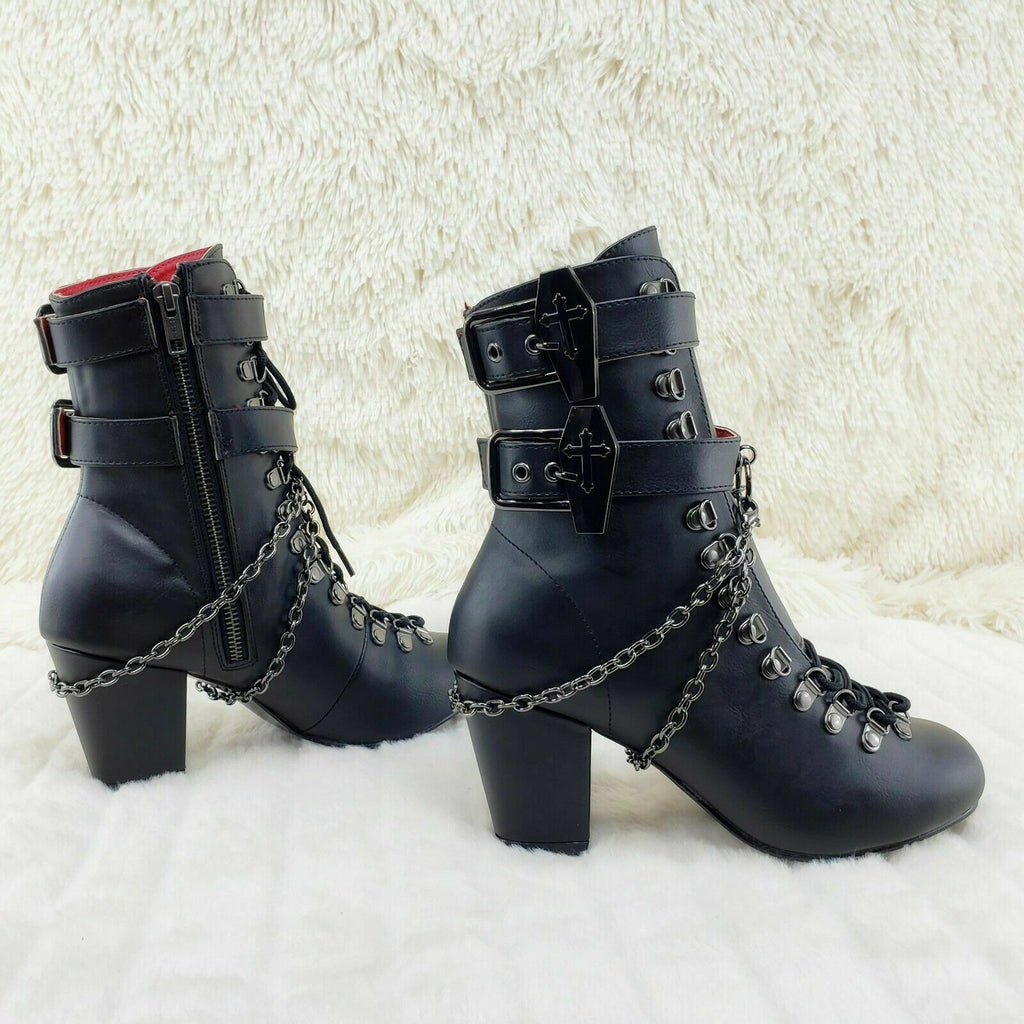 Vivika Goth Granny Ankle Boots Coffin Straps & Chains US 6-12 Goth NY - Totally Wicked Footwear