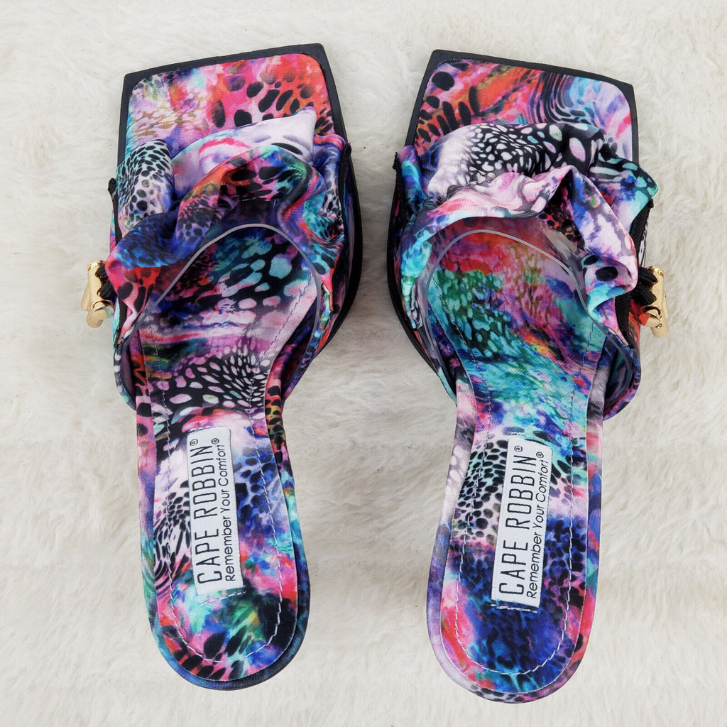 iliana Slip On Sqaure Open Toe High Heel Clogs Mules Slides Multi Color Print - Totally Wicked Footwear