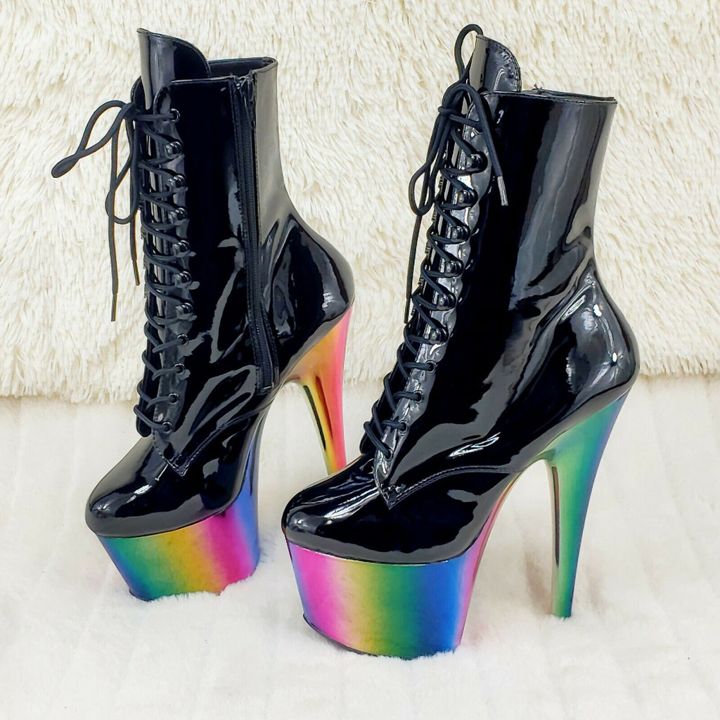 Adore 1020RC Black Patent Rainbow Platform 7" High Heel Ankle Boots NY 7 - 13 - Totally Wicked Footwear
